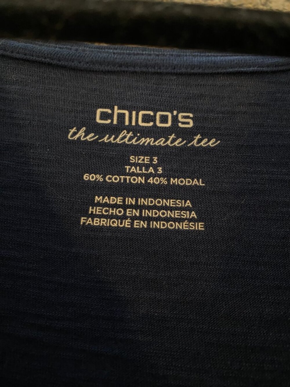 Chico's Ultimate Tee, Size 3, Blue, Never Worn
